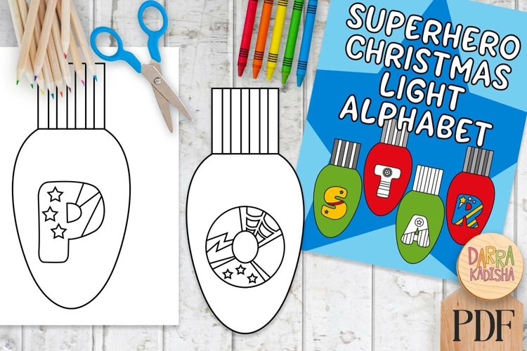 Printable superhero christmas light bulb alphabet craft