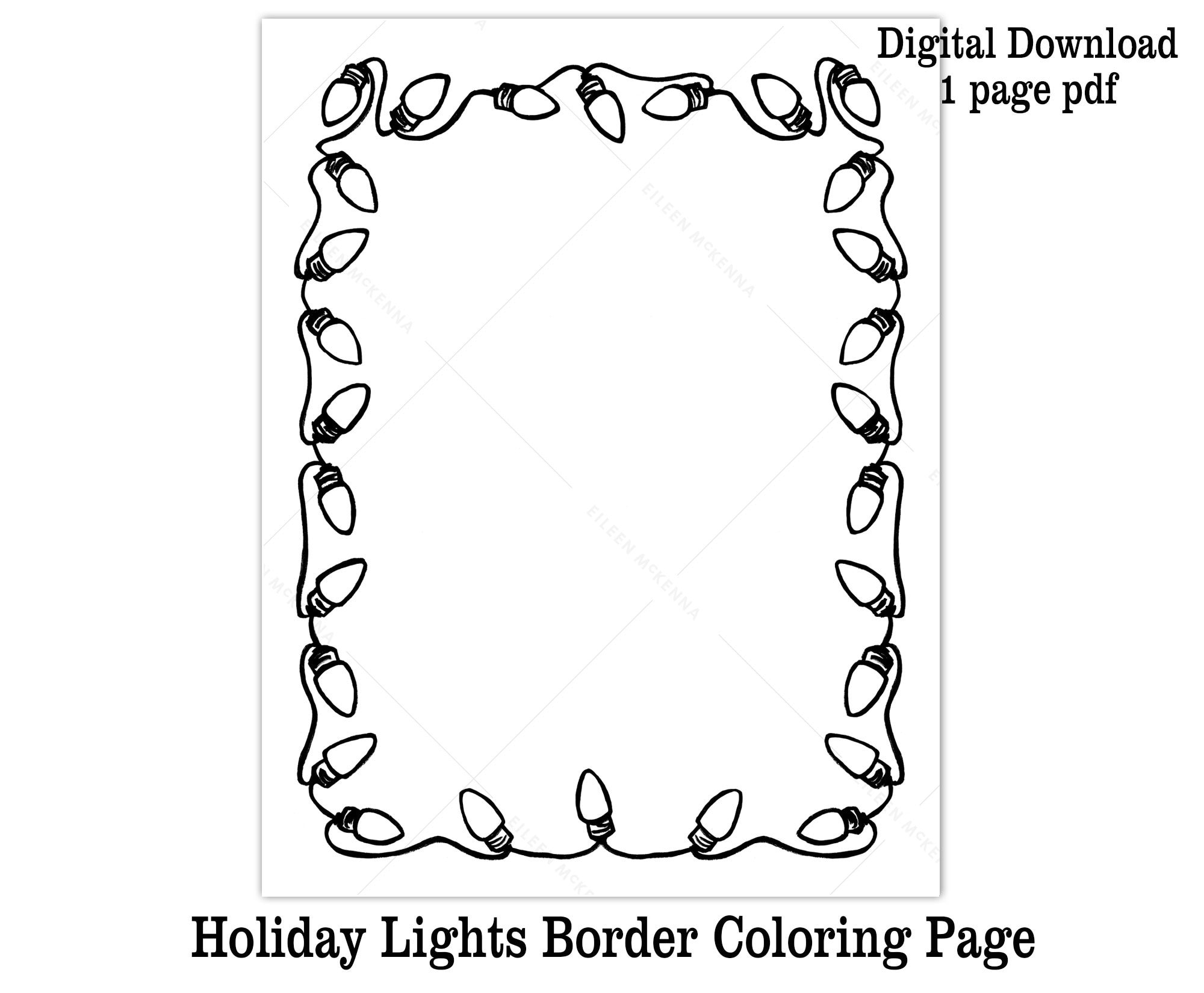 Christmas lights coloring page printable letter for santa holiday lights border kids christmas coloring sheet fun kids art digital download