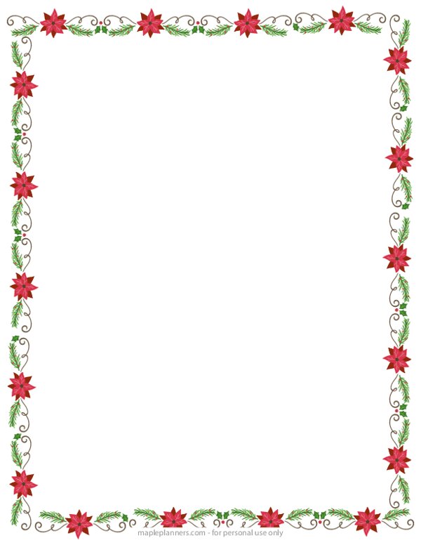 Printable christmas flowers decorations page border