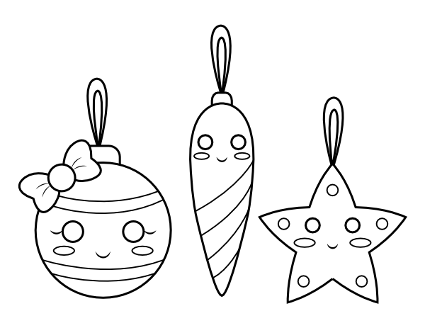 Printable kawaii christmas ornaments coloring page