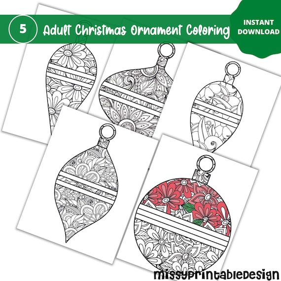 Christmas ornament coloring pages for adults printable adult