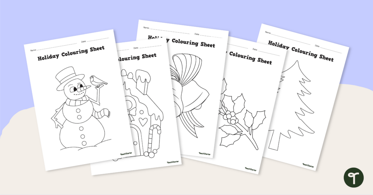 Printable holiday colouring in sheets teach starter