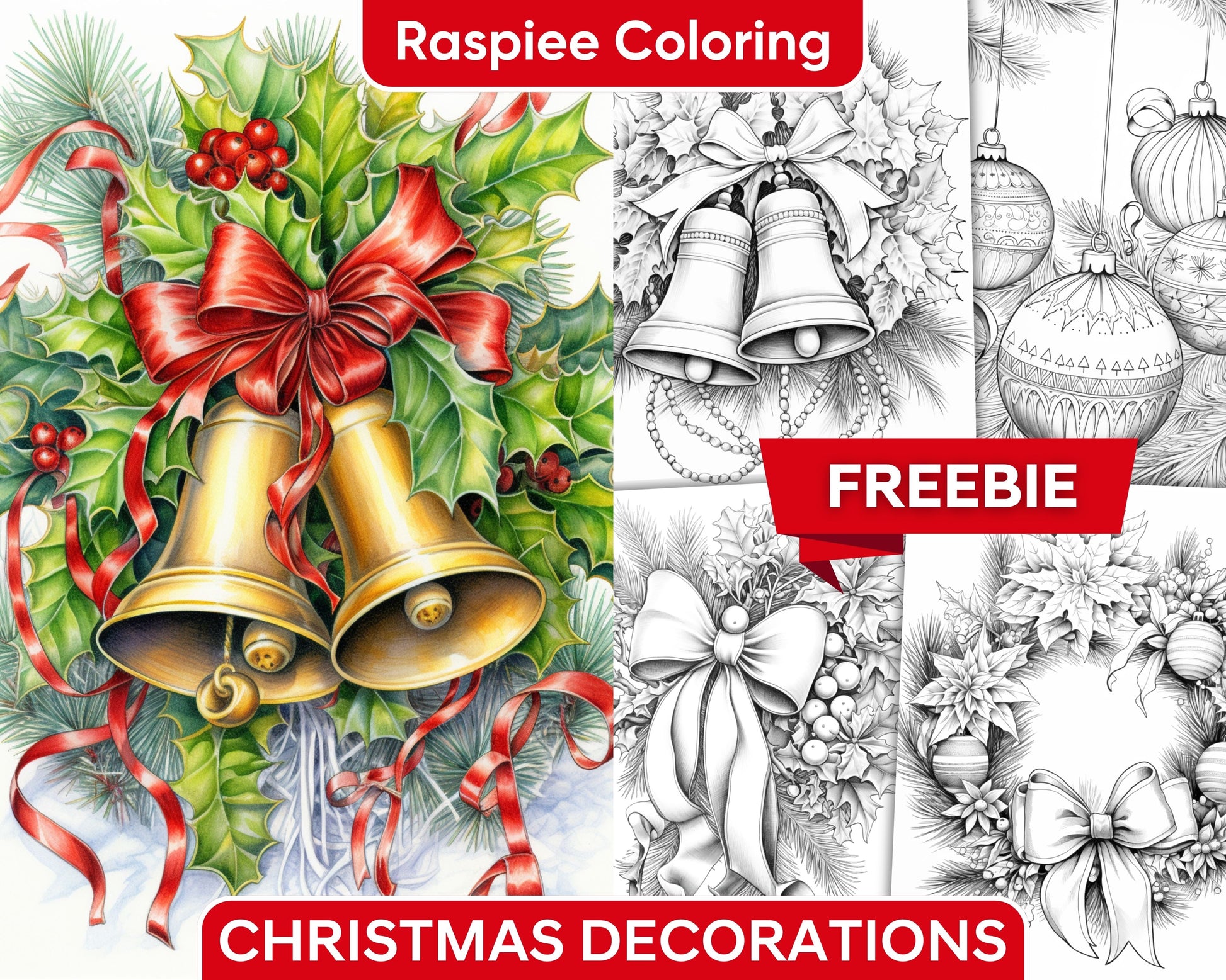 Free christmas decorations grayscale coloring pages for adults printa â coloring