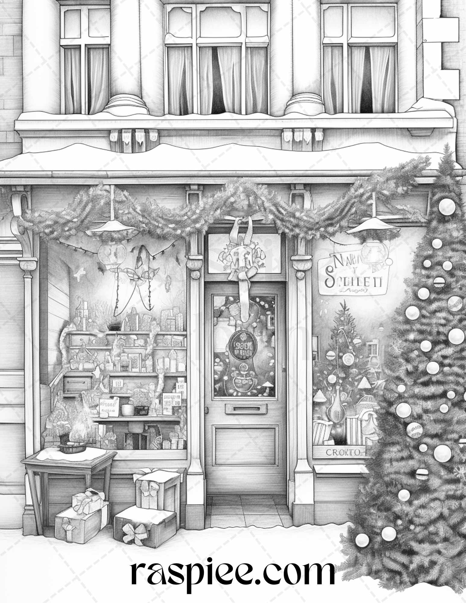 Christmas store front grayscale coloring pages for adults pdf printab â coloring