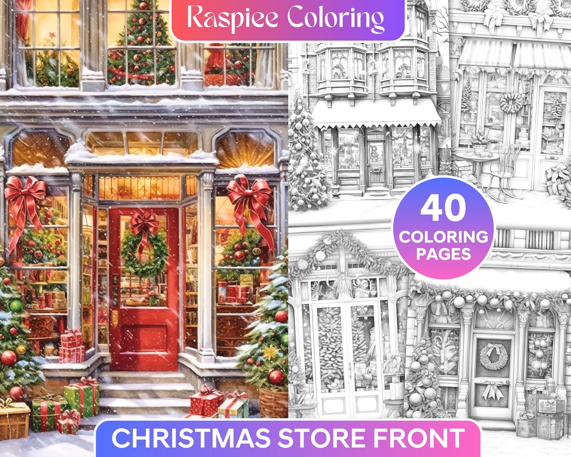 Christmas store front grayscale coloring pages for adults pdf printab â coloring