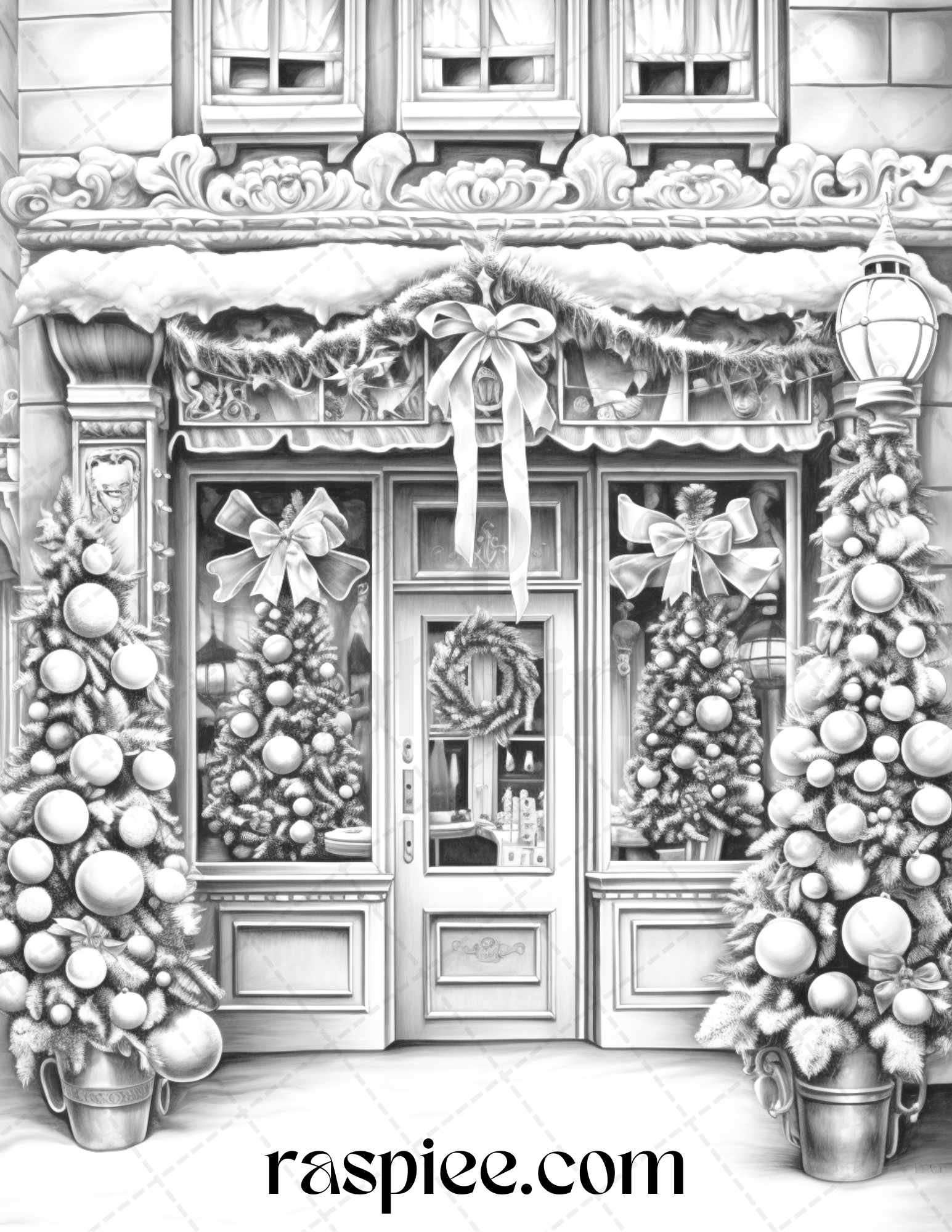 Christmas store front grayscale coloring pages for adults pdf printab â coloring