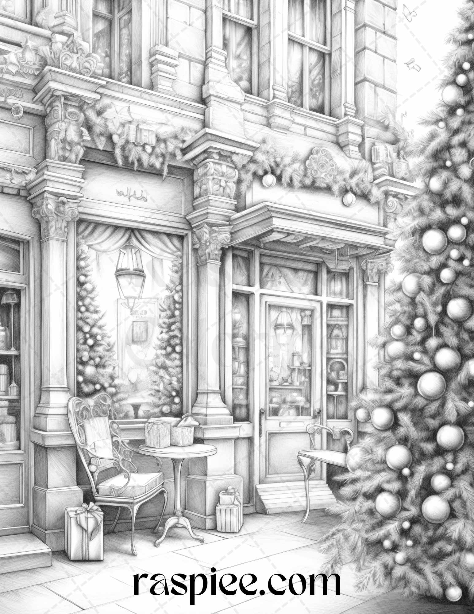 Christmas store front grayscale coloring pages for adults pdf printab â coloring