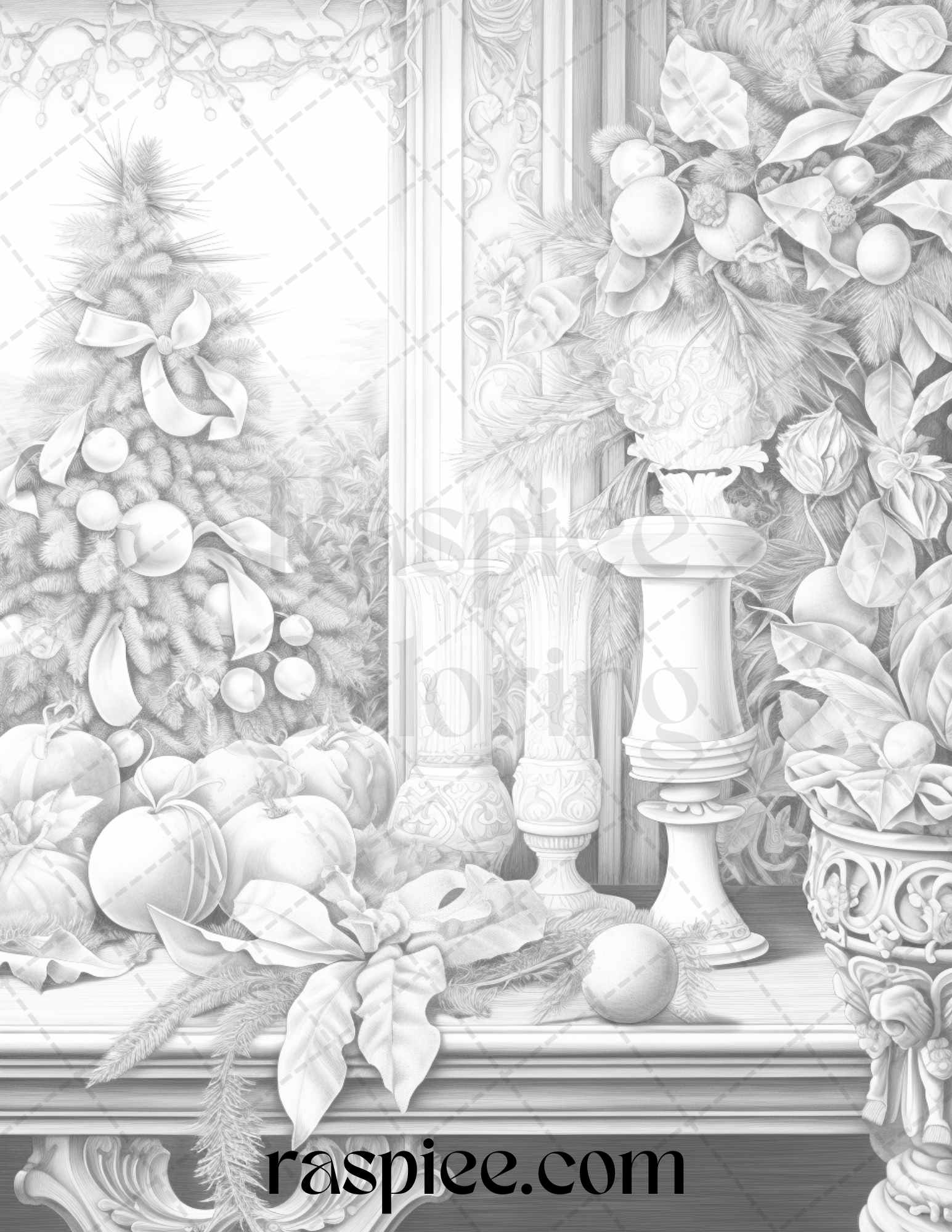 Christmas decoration grayscale coloring pages printable for adults â coloring