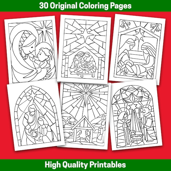 Best value nativity stained glass coloring book instant download christmas spirit birth of jesus stress relieving patterns to color