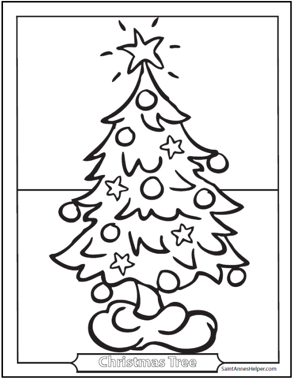 Christmas tree coloring ââ christmas star and tree skirt