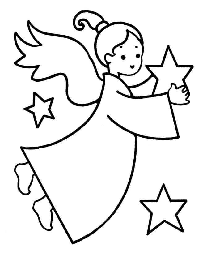 Christmas angel with stars coloring page