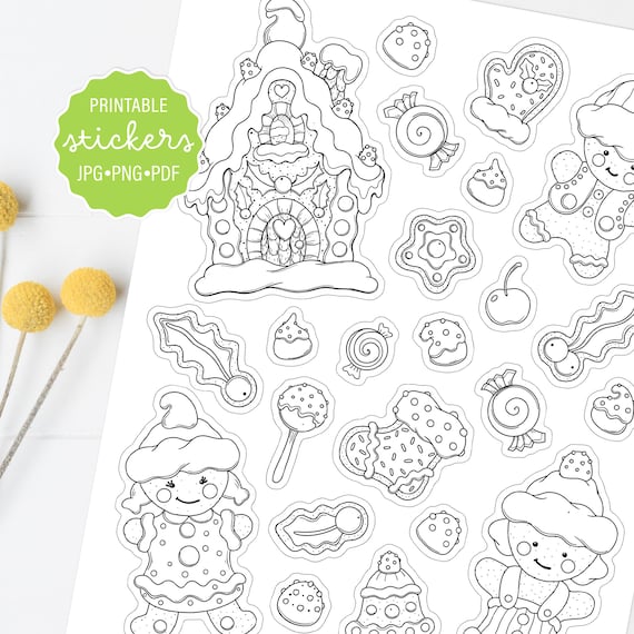 Cute christmas gingerbread coloring printable stickers sheet holiday decorative stickers planner stickers digital stickers