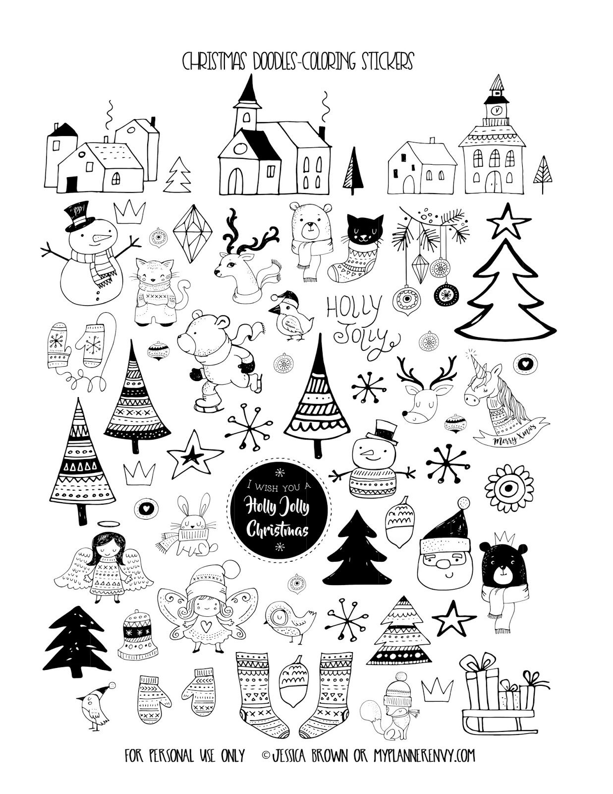 Free printable christmas doodl coloring stickers on myplannerenvycom christmas doodl coloring stickers free planner stickers