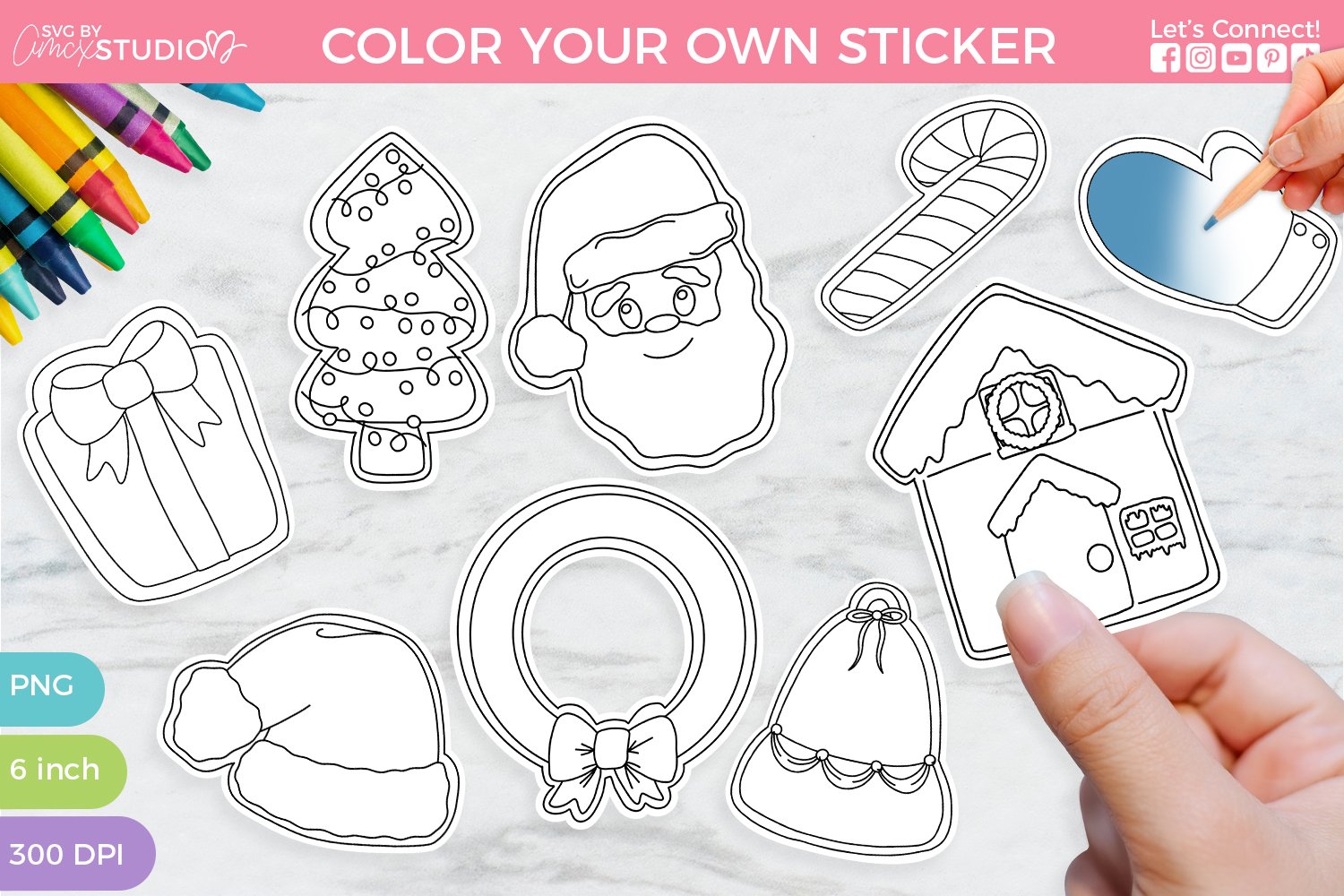 Color your own christmas stickers christmas sticker bundle