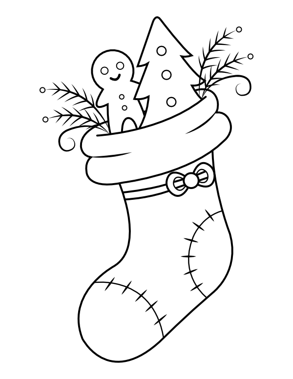 Printable gingerbread man christmas stocking coloring page