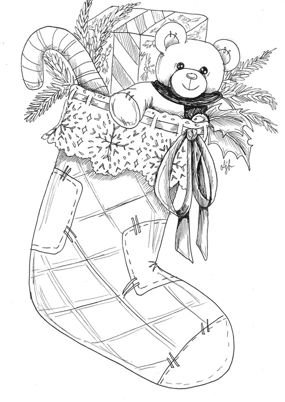 Downloadable christmas stocking scene coloring page