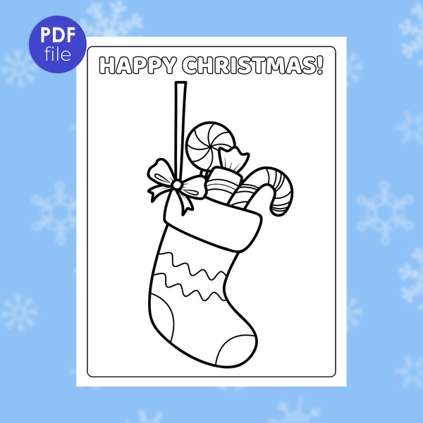 Christmas stocking filled with candy colouring page for pres