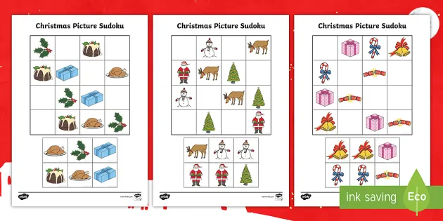 Christmas sudoku picture activity teacher made