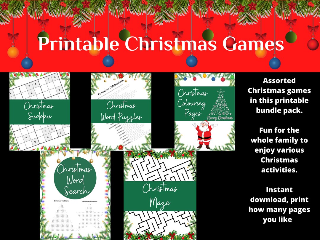 Christmas games bundle printable sudoku word search maze puzzle word puzzle christmas colouring pages printable