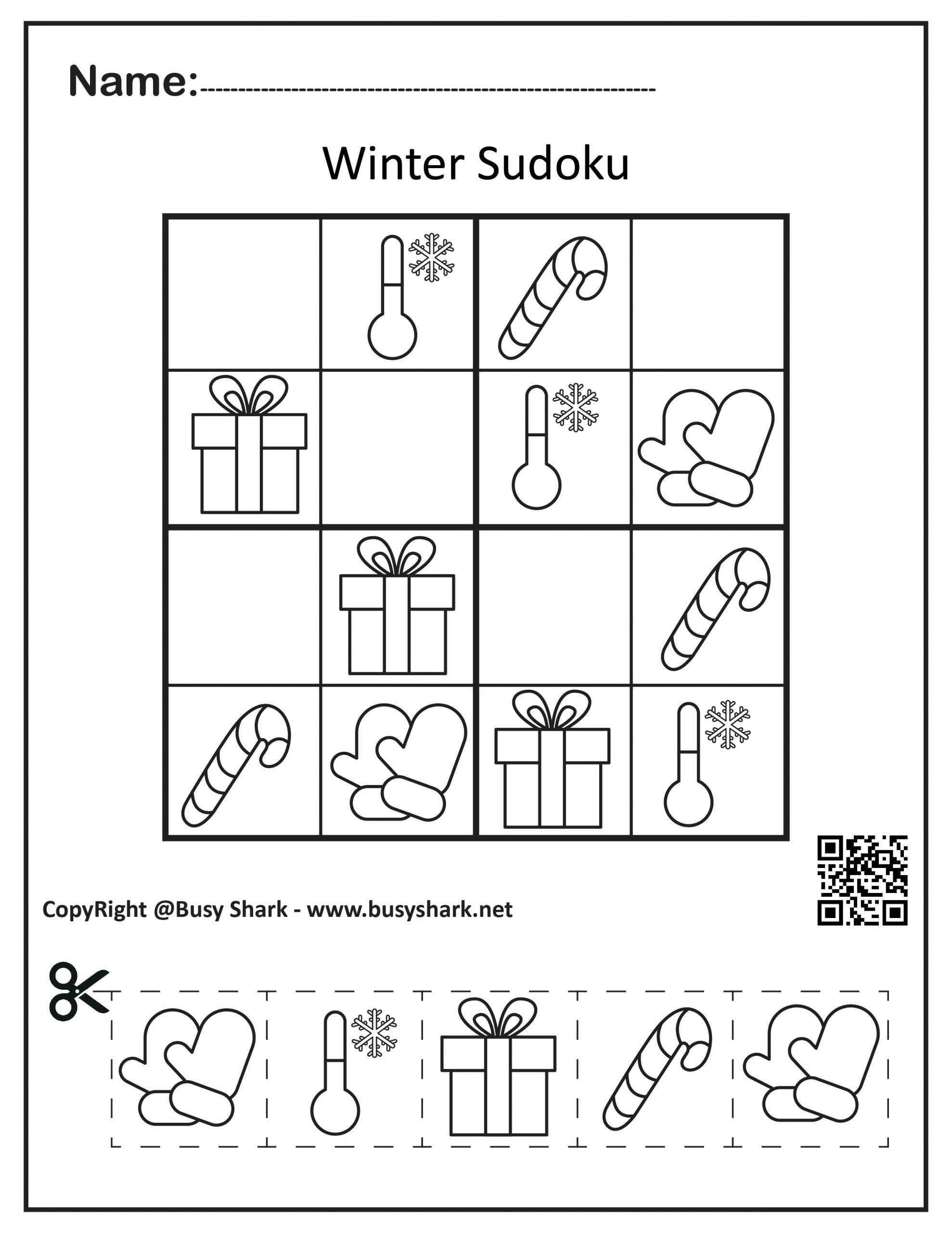 Easy sudoku x winter pictures coloring book for kids