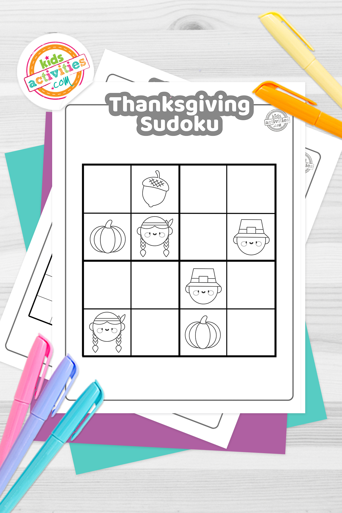 Printable thanksgiving sudoku puzzles for kids kids activities blog