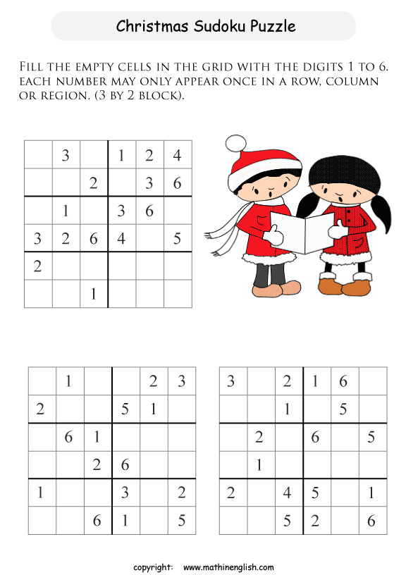Printable christmas sudoku puzzles for kids and math students