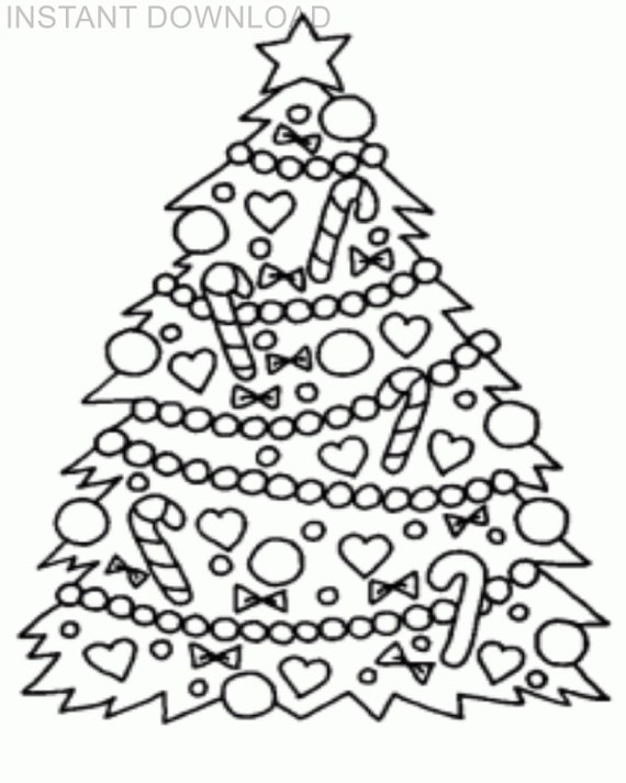 Printable x decorated christmas tree coloring pageinstant downloaddigital fileplus bonus download now