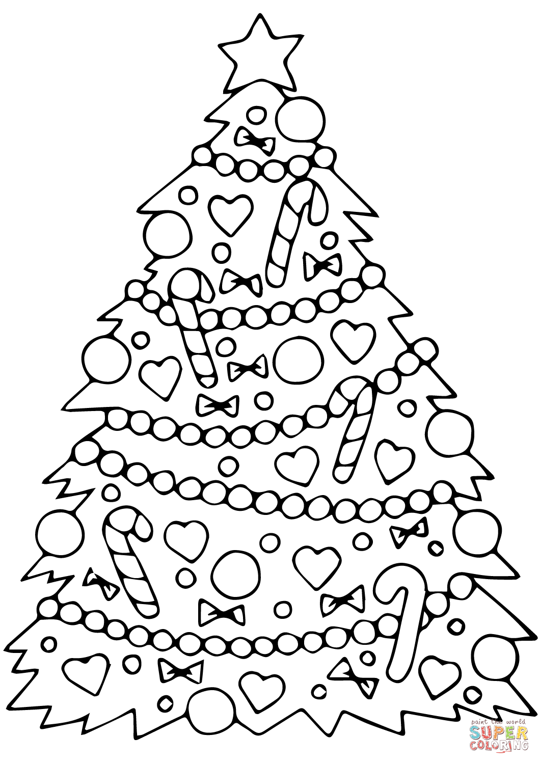 Decorated christmas tree coloring page free printable coloring pages