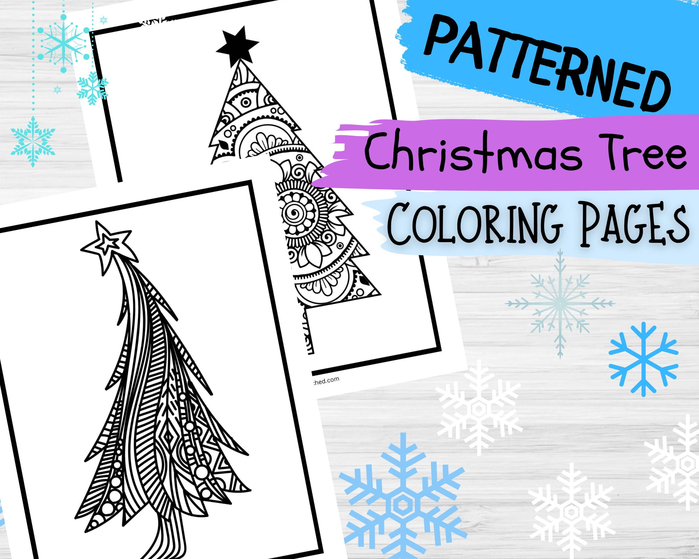 Patterned christmas tree coloring pages lightly sketched