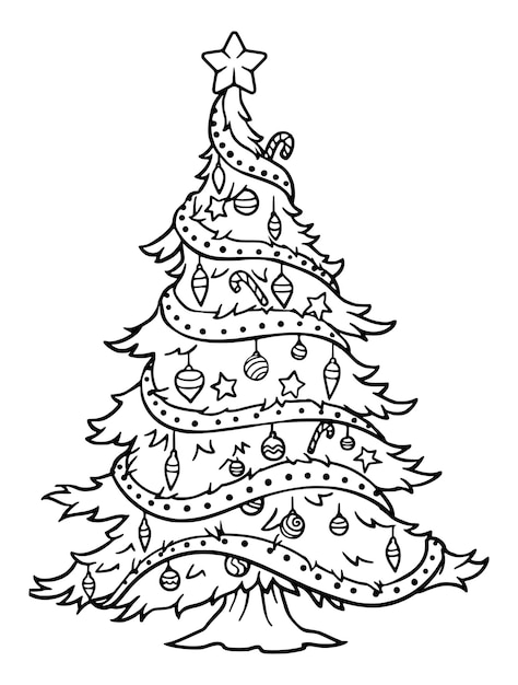 Premium vector christmas tree coloring page