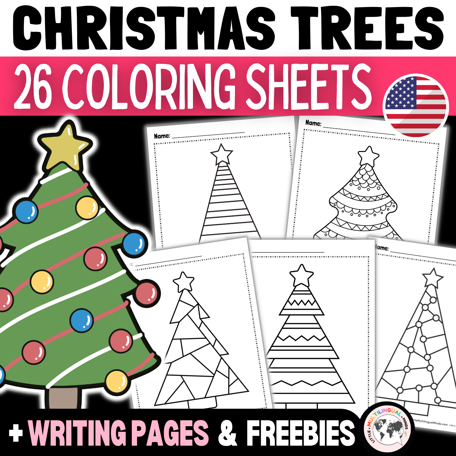 Christmas tree coloring pages and writing papers