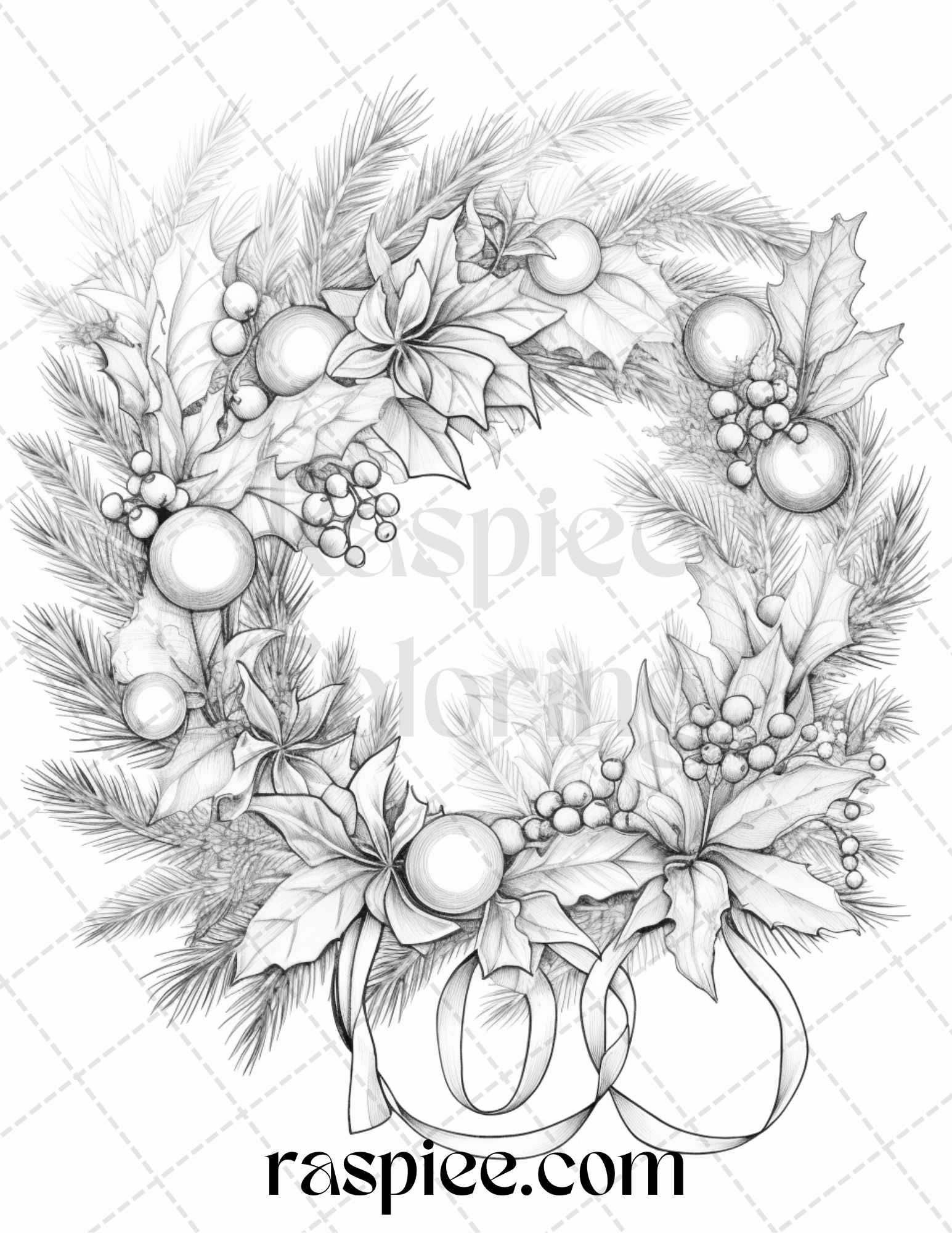 Christmas wreath grayscale coloring pages printable for adults pdf â coloring