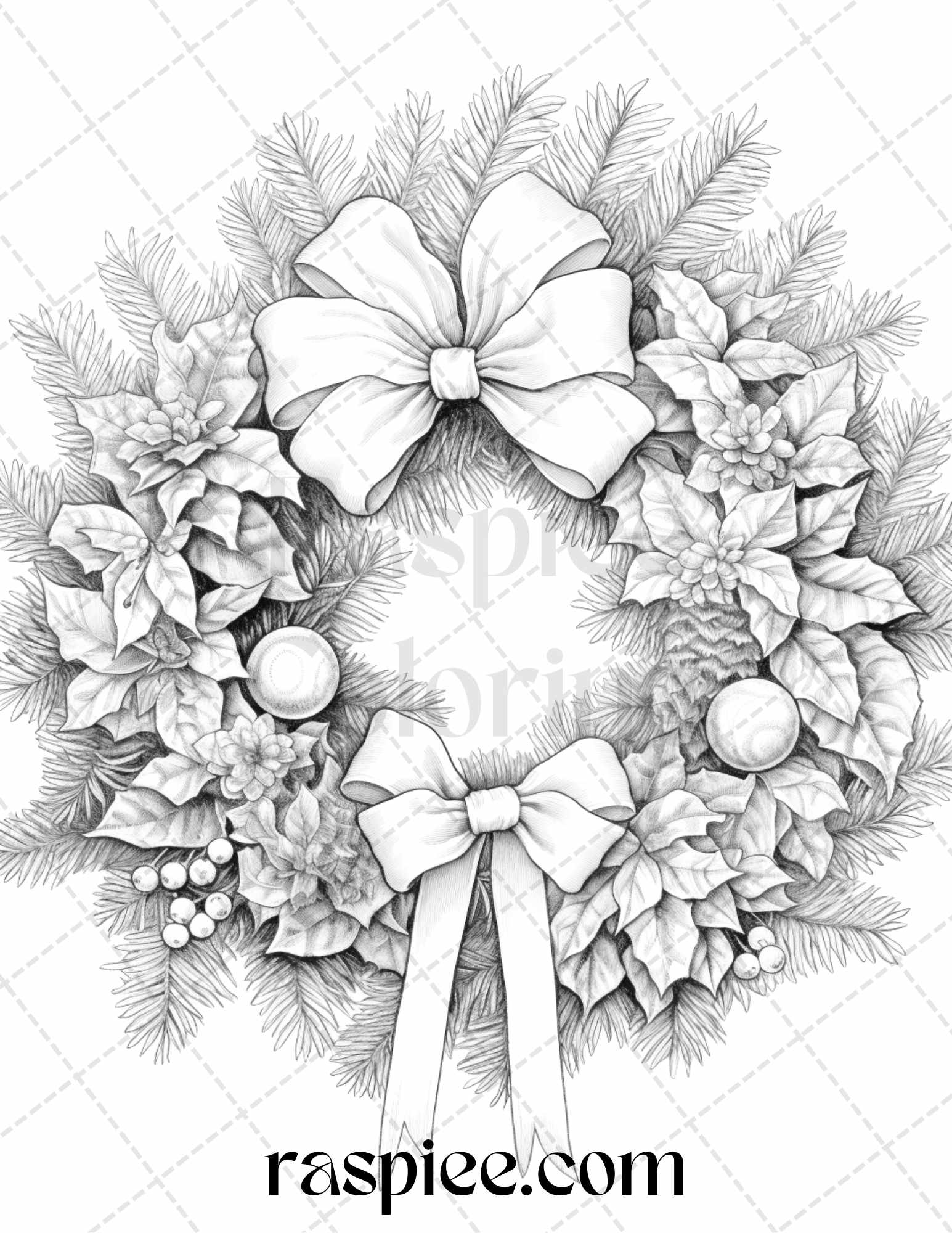 Christmas wreath grayscale coloring pages printable for adults pdf â coloring