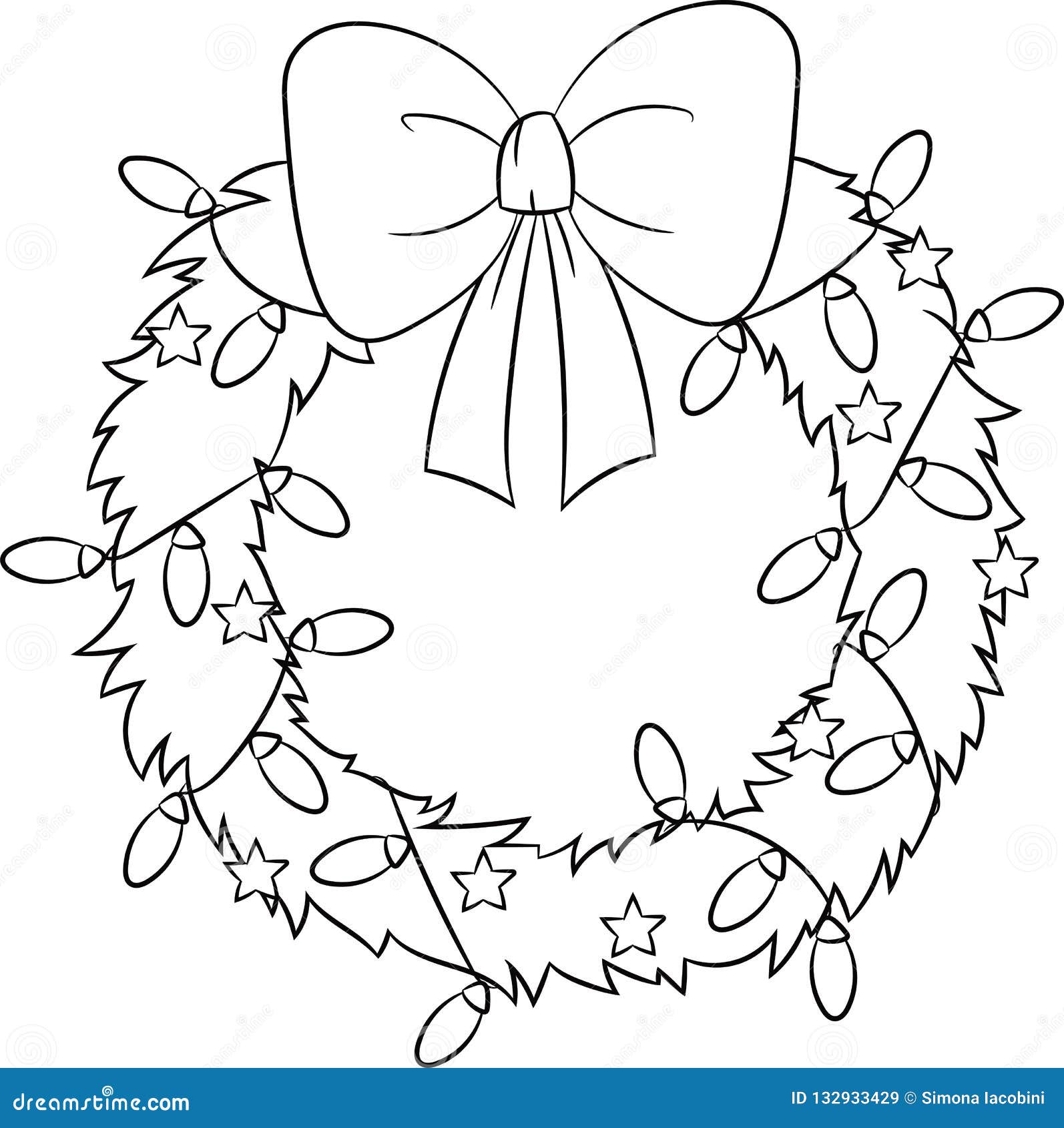 Adorable illustration of a christmas wreath in black and white perfect for childrens coloring book stock vector