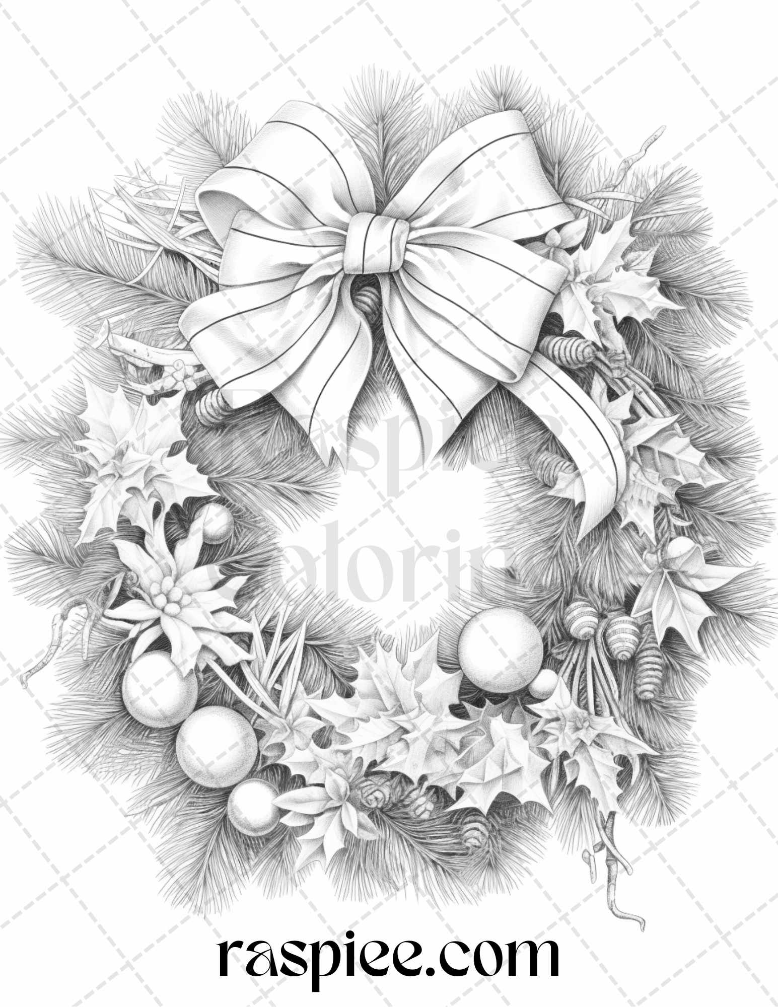 Christmas wreath grayscale coloring pages printable for adults pdf â coloring