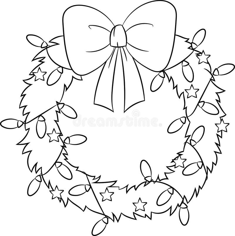 Adorable illustration of a christmas wreath in black and white perfect for childrens coloring book stock vector