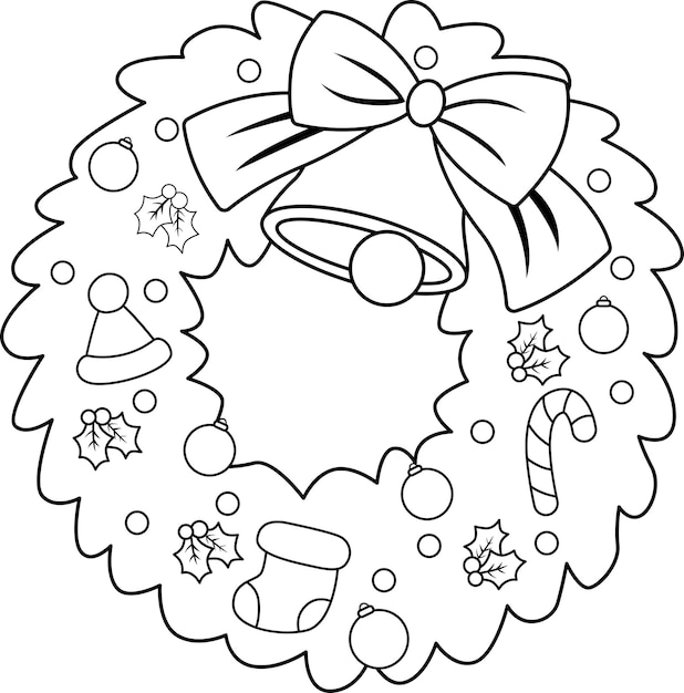 Premium vector a vector of a christmas wreath in black and white colouring