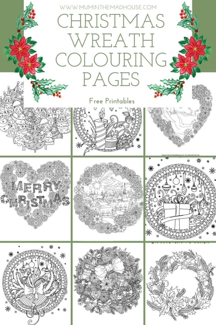 Christmas wreath colouring pages mum in the madhouse