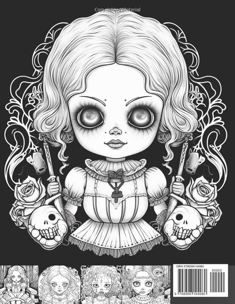 Creepy doll coloring book for adults horror and scary doll illustrations features baby dolls in terror styles rios sebastian books