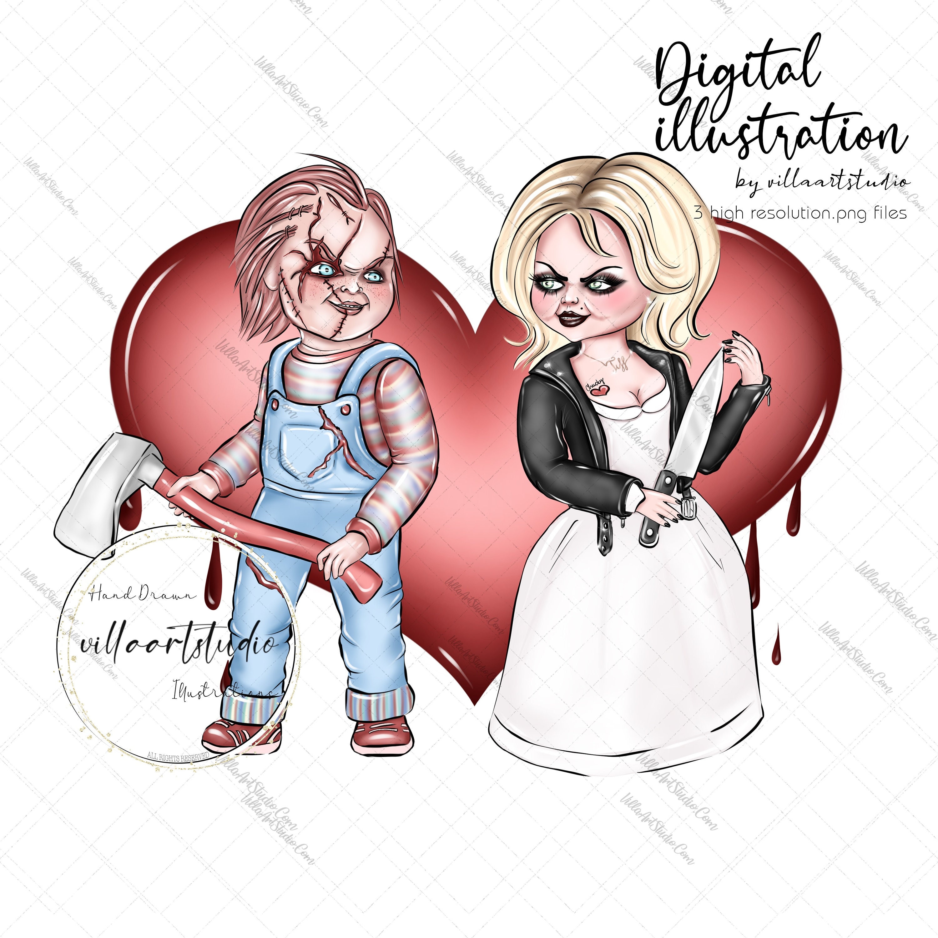 Chucky and tiffany horror friends haunted clipart scary costume nightmare halloween clipart scary movie sublimacion horror planner clipart