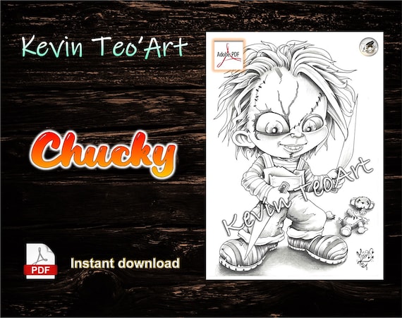 Chucky kevin teoart coloring page grayscale illustration