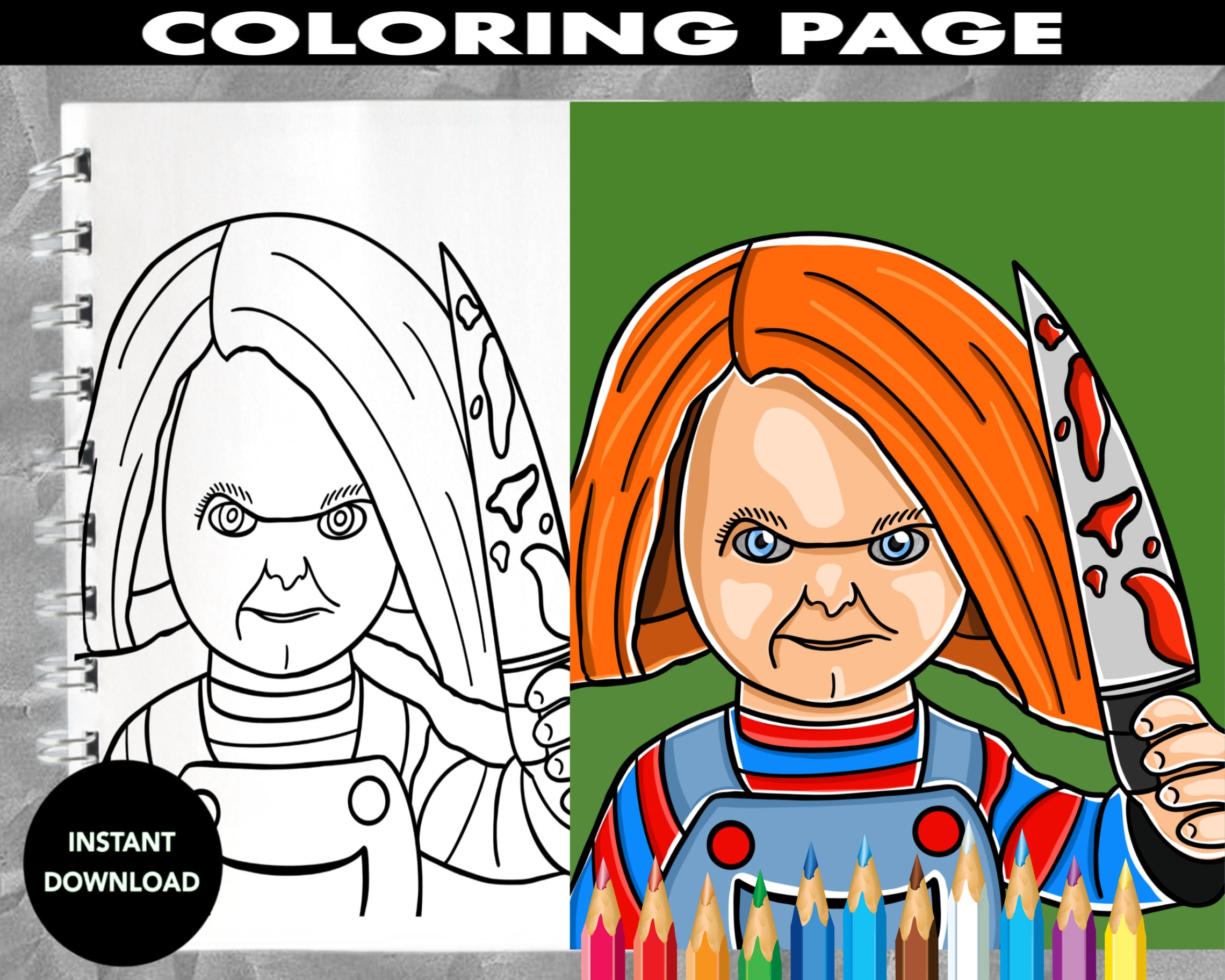 Chucky coloring page instant download coloring sheet