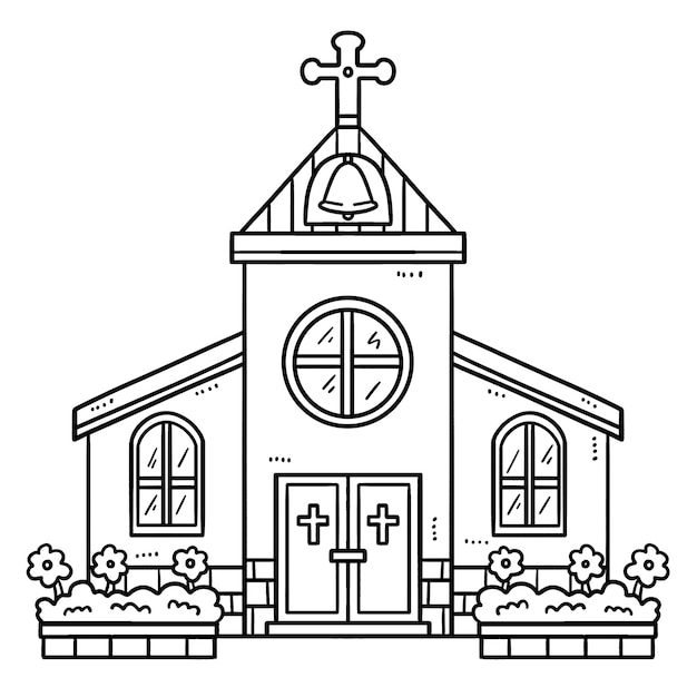 Premium vector christian church isolated coloring page for kids