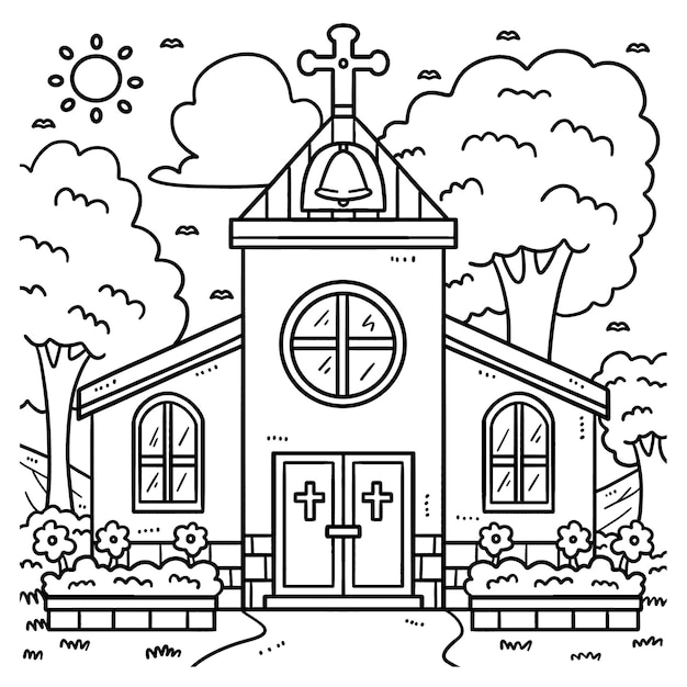 Premium vector christian church coloring page for kids