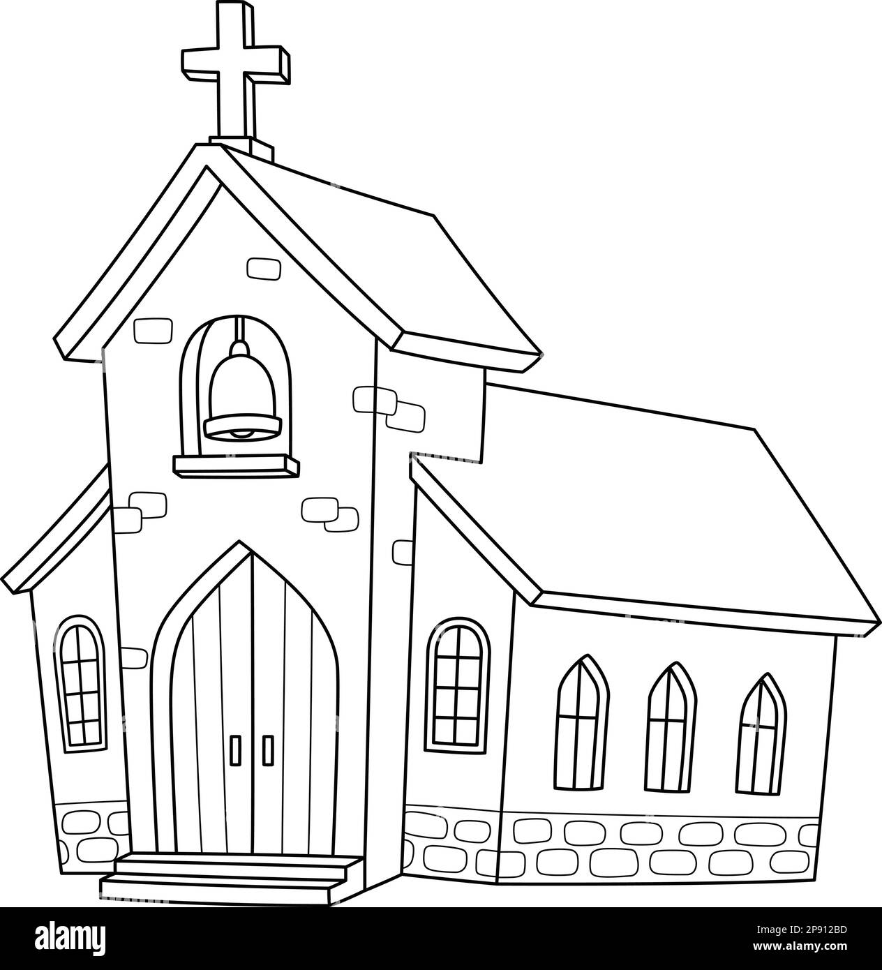 Christian church isolated coloring page for kids stock vector image art