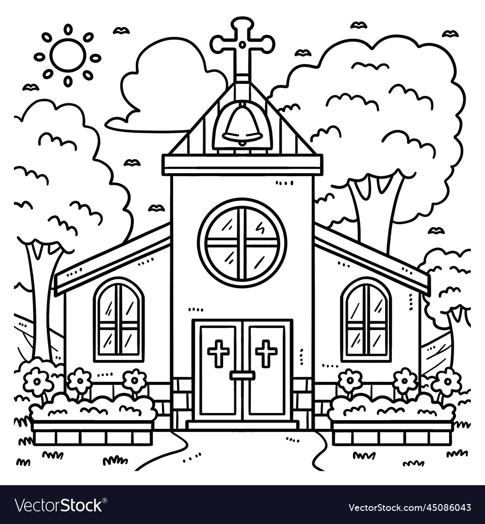 Christian church coloring page for kids royalty free vector