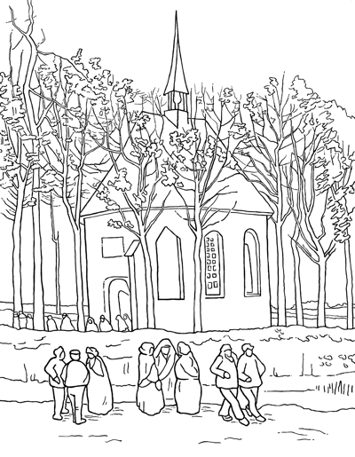 Colouring page van goghs little church