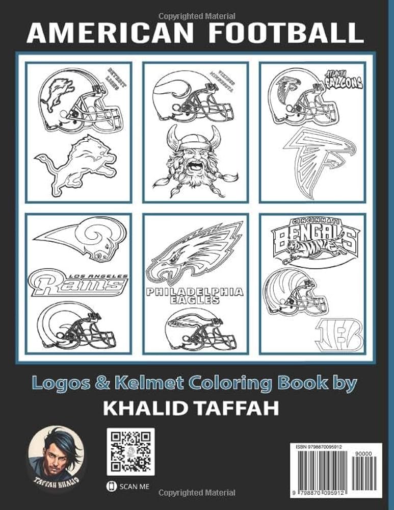 American football logos kelmet coloring book great artistic illustrations of all leags coloring book team kelmet and logos for football lovers taffah khalid books