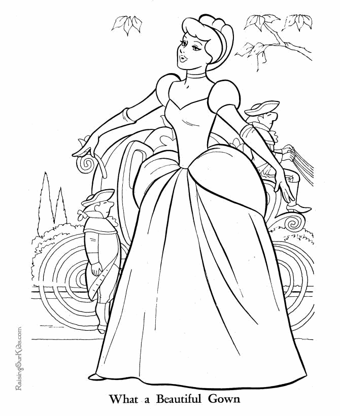 Cinderella in beautiful gown coloring page