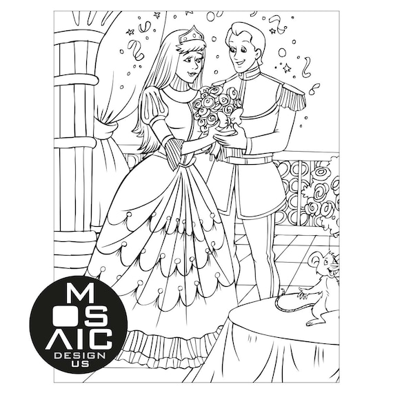 Cinderella coloring pages printable download princess and prince fairy tale coloring book pdf kids and adults castle coloring digital